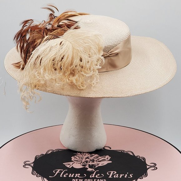 Fleur de Paris Boater\'s Straw Hat with Feathers main image 12